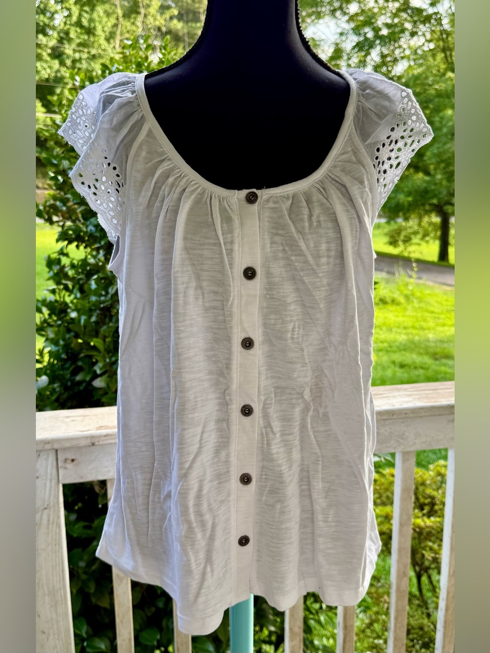 Jane+Delaney white eyelet‎ cap sleeve top size small NWT